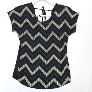 A'Gaci Chevron Knit Top Women S Black Gold Shimmer Boho Stretch Back Tie Festive